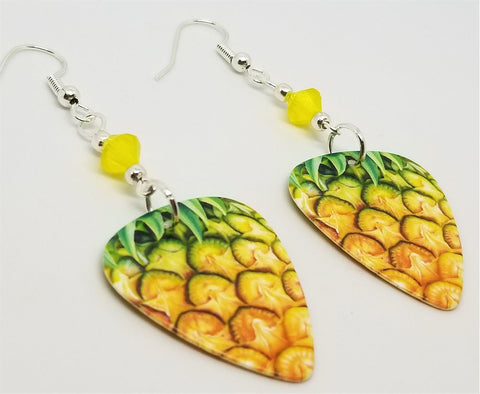 Pineapple Guitar Pick Earrings with Yellow Opal Swarovski Crystals