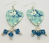 Blue Flowered Guitar Pick Earrings with Blue Swarovski Crystal Dangles