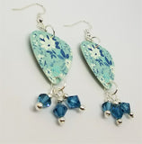 Blue Flowered Guitar Pick Earrings with Blue Swarovski Crystal Dangles