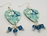 Blue Flowered Guitar Pick Earrings with Blue Swarovski Crystal Dangles