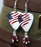 CLEARANCE American Flag Guitar Pick Earrings with Red Swarovski Crystal Dangles