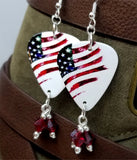 CLEARANCE American Flag Guitar Pick Earrings with Red Swarovski Crystal Dangles