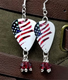 CLEARANCE American Flag Guitar Pick Earrings with Red Swarovski Crystal Dangles