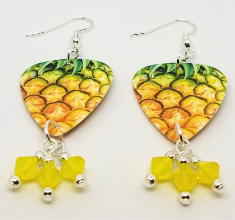 Pineapple Guitar Pick Earrings with Yellow Opal Swarovski Crystal Dangles