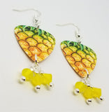 Pineapple Guitar Pick Earrings with Yellow Opal Swarovski Crystal Dangles
