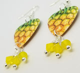 Pineapple Guitar Pick Earrings with Yellow Opal Swarovski Crystal Dangles
