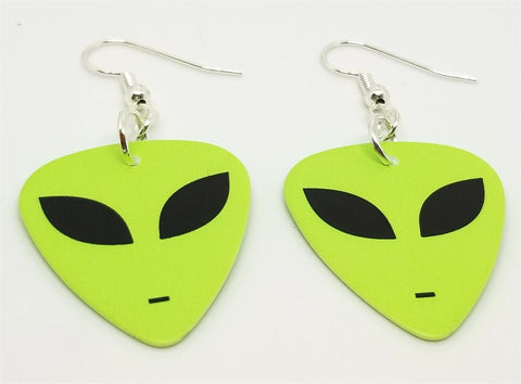 Alien Green Face Guitar Pick Earrings