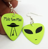 Alien Green Face Guitar Pick Earrings
