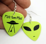 Alien Green Face Guitar Pick Earrings