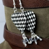 Black and Gray Argyle Guitar Pick with Gray Swarovski Crystal Dangles