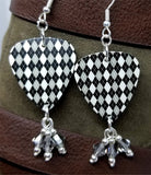 Black and Gray Argyle Guitar Pick with Gray Swarovski Crystal Dangles