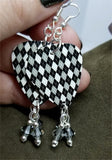 Black and Gray Argyle Guitar Pick with Gray Swarovski Crystal Dangles