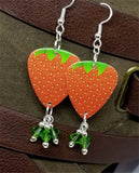 Strawberry Guitar Pick Earrings with Green Swarovski Crystal Dangles