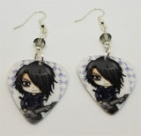 J-Pop Guitar Player Guitar Pick Earrings with Gray Swarovski Crystals