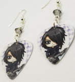 J-Pop Guitar Player Guitar Pick Earrings with Gray Swarovski Crystals