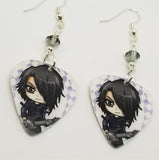J-Pop Guitar Player Guitar Pick Earrings with Gray Swarovski Crystals
