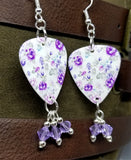 Purple Flowered Guitar Pick Earrings with Purple Swarovski Crystal Dangles