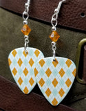 Light Blue and Orange Argyle Guitar Pick with Orange Swarovski Crystals