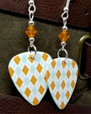 Light Blue and Orange Argyle Guitar Pick with Orange Swarovski Crystals