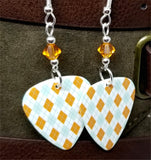 Light Blue and Orange Argyle Guitar Pick with Orange Swarovski Crystals