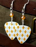 Light Blue and Orange Argyle Guitar Pick with Orange Swarovski Crystals