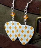Light Blue and Orange Argyle Guitar Pick with Orange Swarovski Crystals