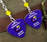 Where Words Fail Music Speaks Guitar Pick Earrings with Yellow Opal Swarovski Crystals