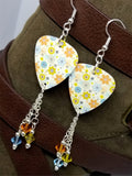 Green, Blue and Orange Flowered Guitar Pick Earrings with Swarovski Crystal Dangles