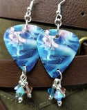 Anime Mermaid Guitar Pick Earrings with Swarovski Crystal Dangles