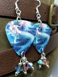 Anime Mermaid Guitar Pick Earrings with Swarovski Crystal Dangles