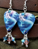 Anime Mermaid Guitar Pick Earrings with Swarovski Crystal Dangles