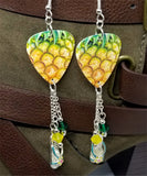 Pineapple Guitar Pick Earrings with Flip Flop Charm and Swarovski Crystal Dangles
