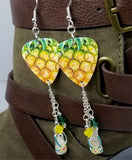 Pineapple Guitar Pick Earrings with Flip Flop Charm and Swarovski Crystal Dangles