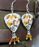 Bunny and Hamster Selfie Guitar Pick Earrings with Topaz Swarovski Crystal Dangles