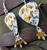 Bunny and Hamster Selfie Guitar Pick Earrings with Topaz Swarovski Crystal Dangles