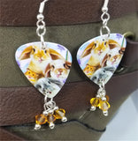 Bunny and Hamster Selfie Guitar Pick Earrings with Topaz Swarovski Crystal Dangles