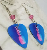 Blue and Pink Pineapple Guitar Pick Earrings with Pink Swarovski Crystals
