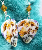 Bunny and Hamster Selfie Guitar Pick Earrings with Topaz Swarovski Crystals