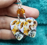 Bunny and Hamster Selfie Guitar Pick Earrings with Topaz Swarovski Crystals