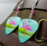 Pink Flamingo Guitar Pick Earrings with Pink Swarovski Crystals