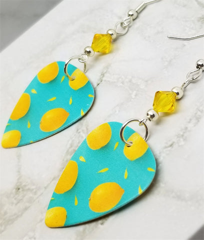Lemon Guitar Pick Earrings with Yellow Swarovski Crystals