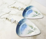 White Pegasus in the Clouds Guitar Pick Earrings with Opal Swarovski Crystals