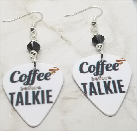 Coffee Before Talkie Guitar Pick Earrings with Black Swarovski Crystals