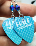 Half Mermaid Guitar Pick Earrings with Blue ABx2 Swarovski Crystals