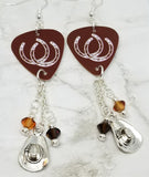 Horseshoe Guitar Pick Earrings with Cowboy Hat Charm and Swarovski Crystal Dangles