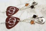 Horseshoe Guitar Pick Earrings with Cowboy Hat Charm and Swarovski Crystal Dangles