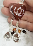Horseshoe Guitar Pick Earrings with Cowboy Hat Charm and Swarovski Crystal Dangles