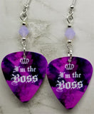 I'm The Boss Guitar Pick Earrings with Purple Opal Swarovski Crystals