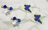 Blue and Purple Butterfly Guitar Pick Earrings with Charm and Swarovski Crystal Dangles