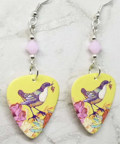 Song Bird Guitar Pick Earrings with Rose Alabaster Swarovski Crystals